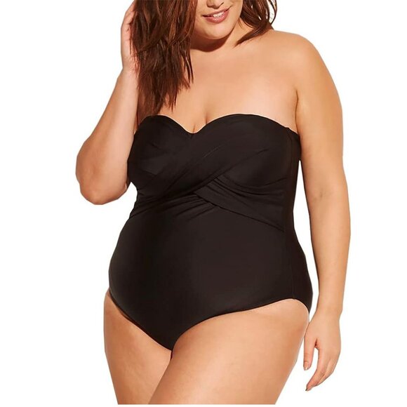 Kona Sol Plus Size Black Twist Bandeau One Piece Swimsuit NWT - Picture 1 of 3